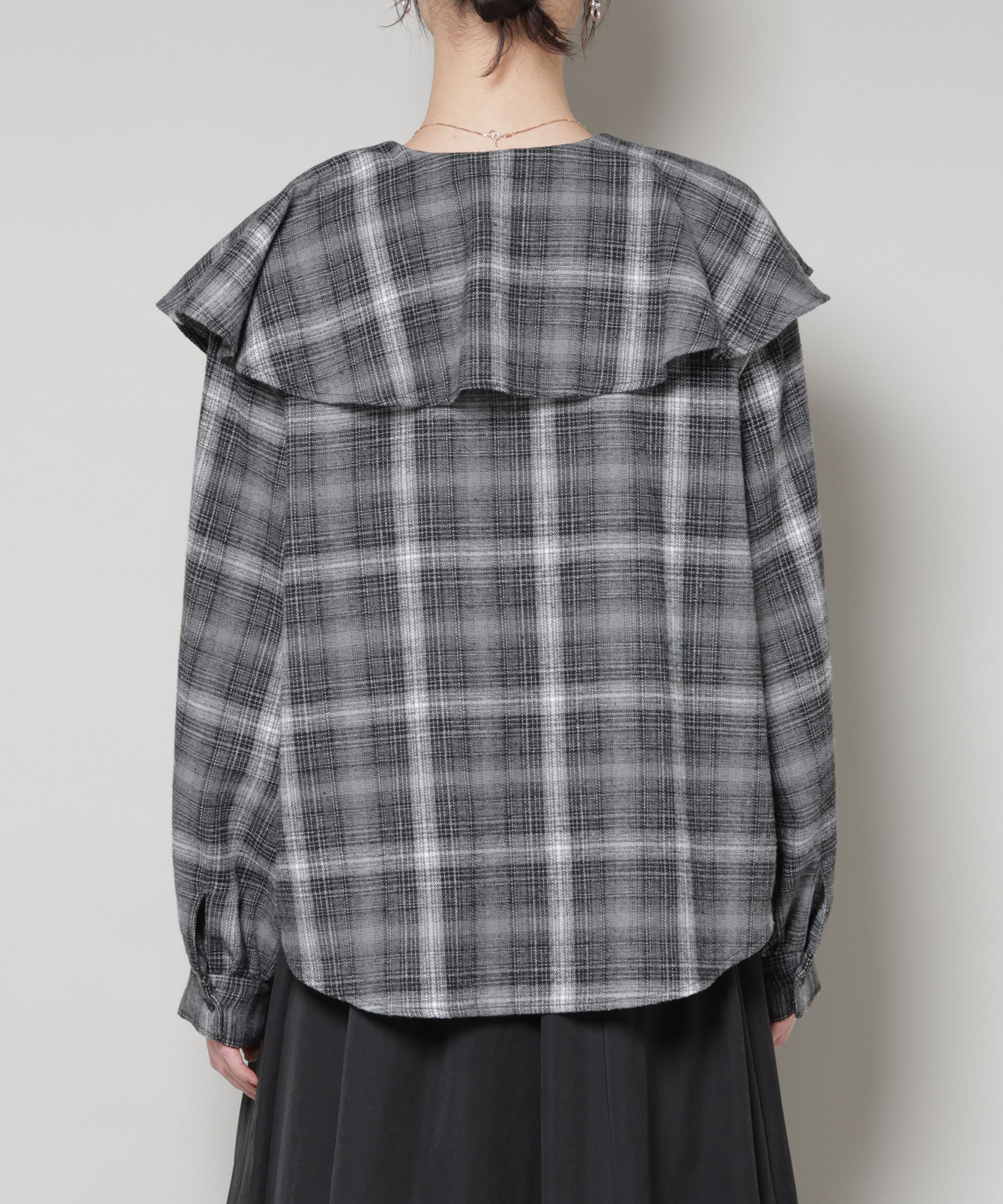 nano･universe「フリルカラーオンブレーチェックブラウス(セットアップ可)」|シャツ・ブラウス|