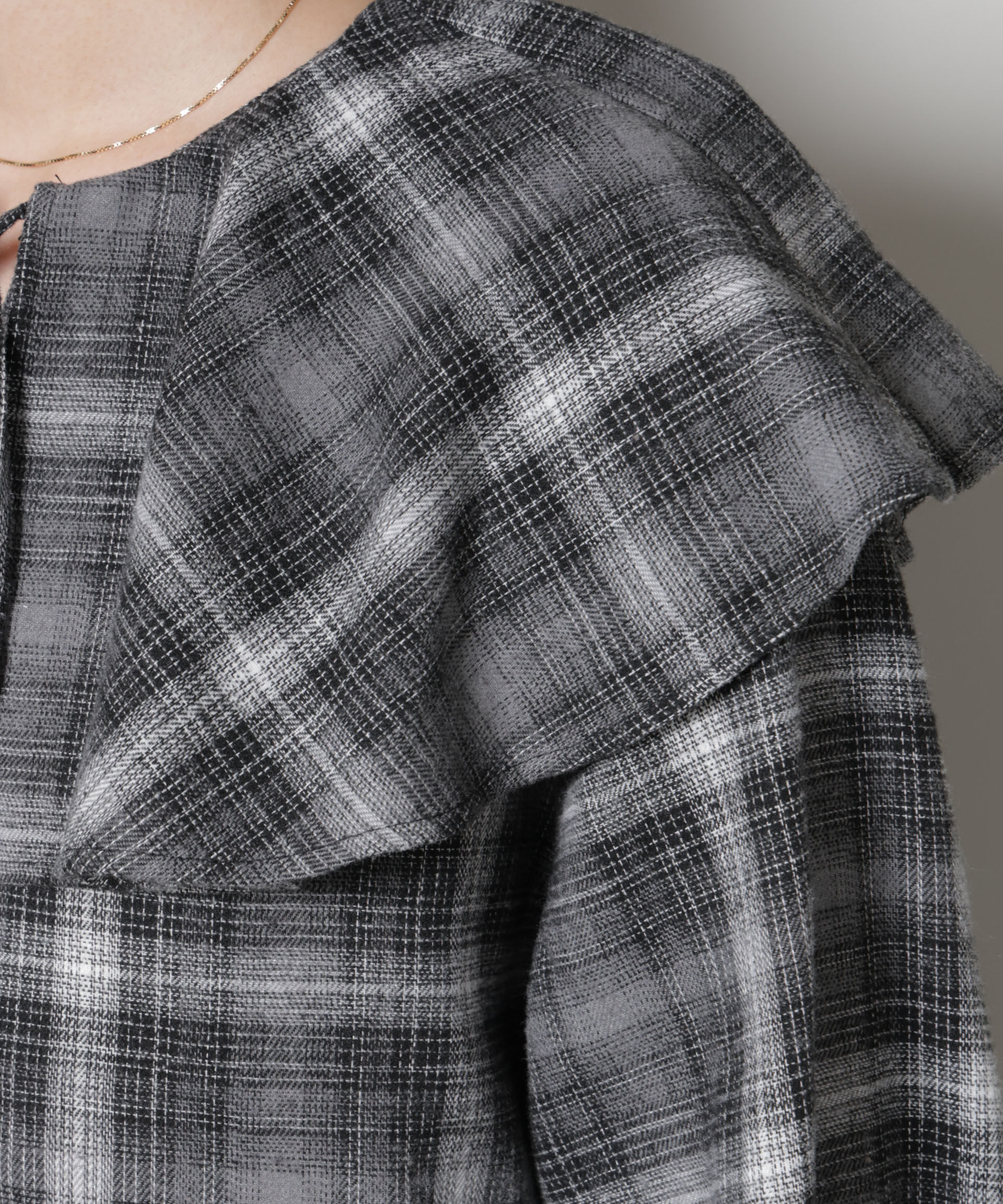 nano･universe「フリルカラーオンブレーチェックブラウス(セットアップ可)」|シャツ・ブラウス|