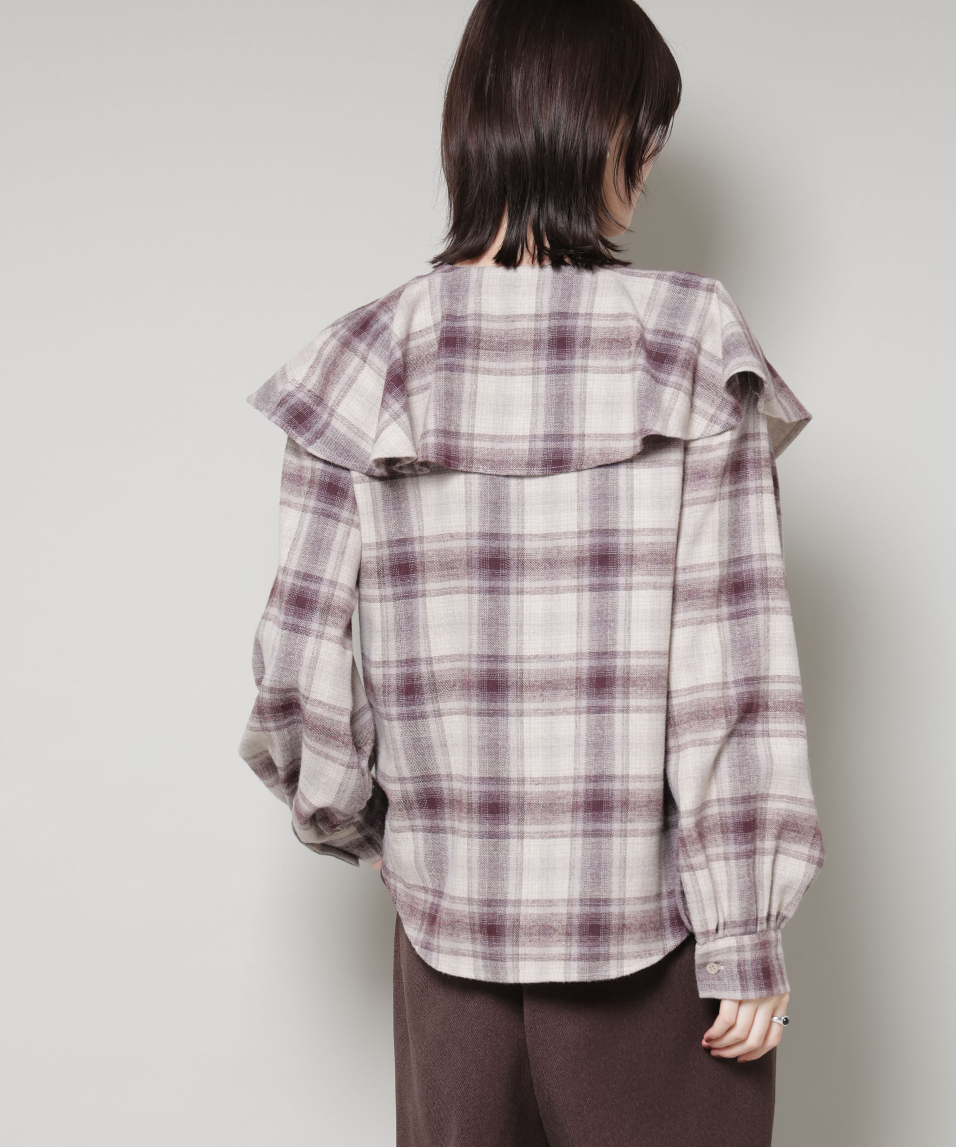nano･universe「フリルカラーオンブレーチェックブラウス(セットアップ可)」|シャツ・ブラウス|