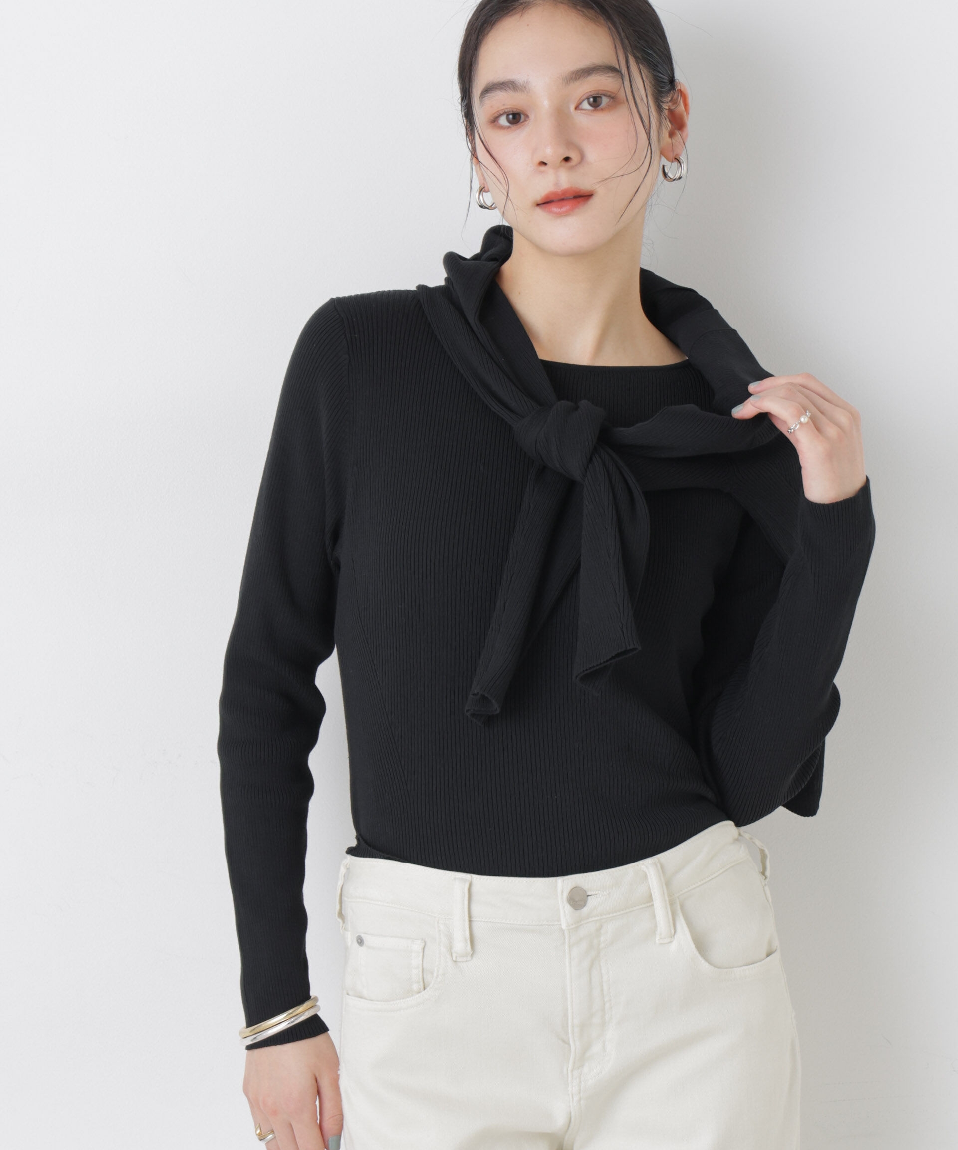 nano･universe「ウォッシャブルハイツイストボートネックリブニット」|ニット・セーター|