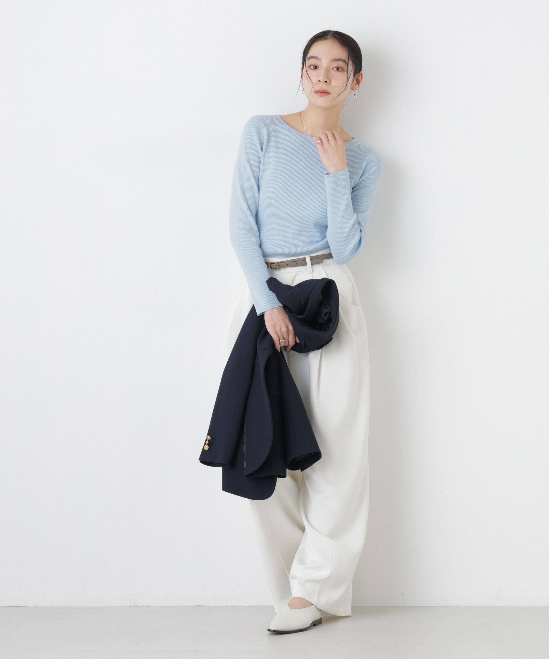 nano･universe「ウォッシャブルハイツイストボートネックリブニット」|ニット・セーター|