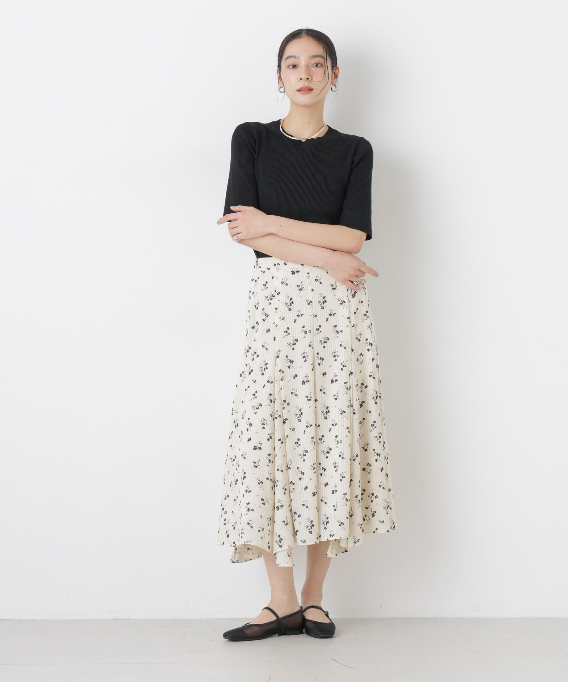 nano･universe「ウォッシャブルハイツイスト五分袖リブニット」|ニット・セーター|