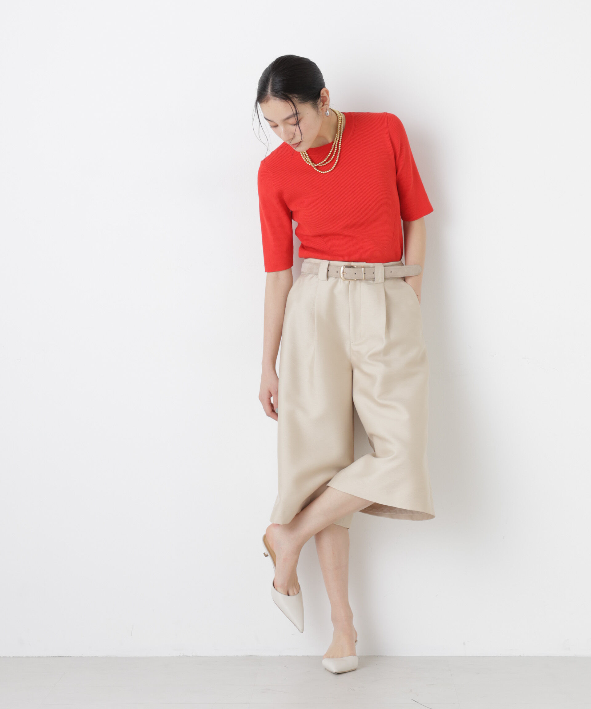 nano･universe「ウォッシャブルハイツイスト五分袖リブニット」|ニット・セーター|