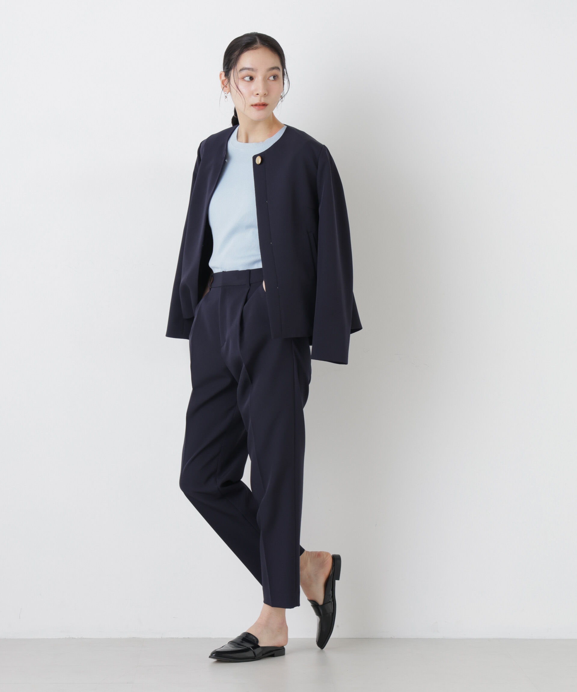 nano･universe「ウォッシャブルハイツイスト五分袖リブニット」|ニット・セーター|