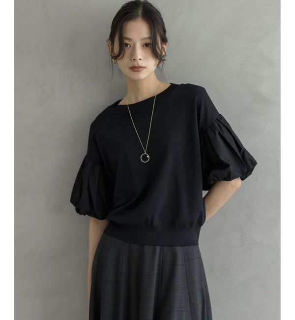 組曲「ストレッチクリアパフ袖 ニット」|ニット・セーター|ブラック系