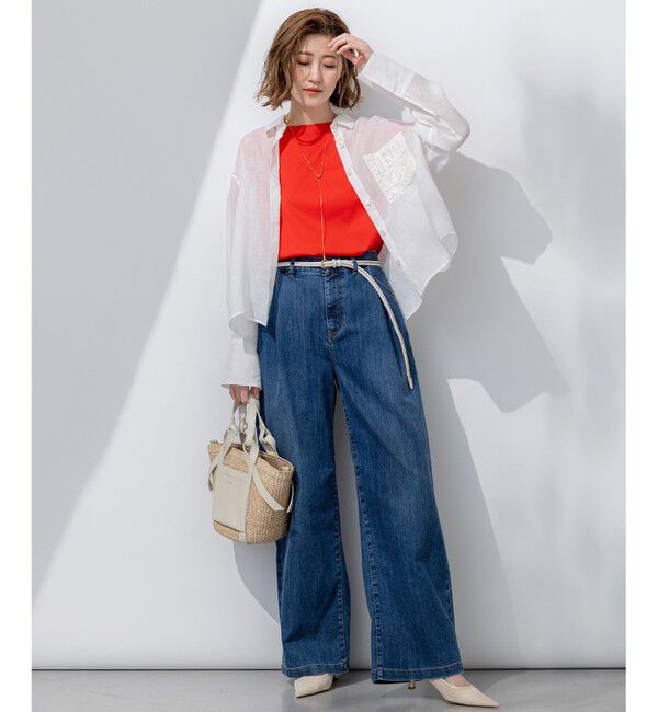 23区「【汗じみ防止/洗える】スムースデザイン フレンチスリーブ Tシャツ」|Tシャツ・カットソー|