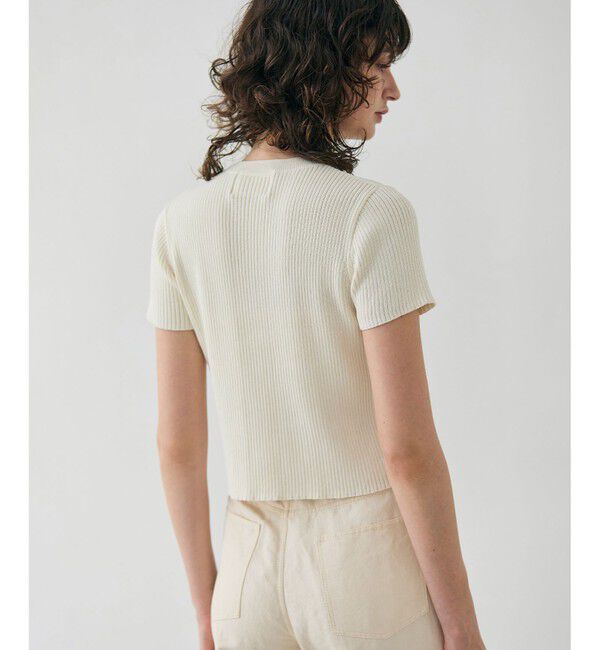 BEIGE,「【洗える・美人百花 4月号掲載】VINCA / パール付き半袖コットンリブニット」|ニット・セーター|