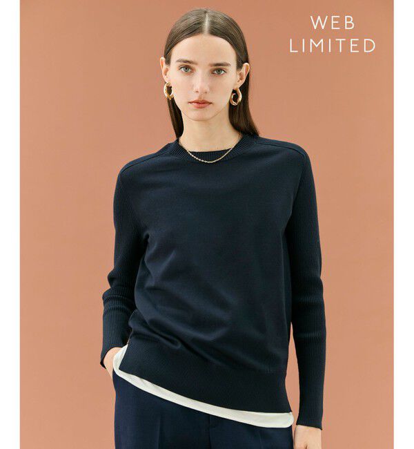 BEIGE,「【WEB限定・洗える】WILLOW / ストレッチクルーネックリブニット」|ニット・セーター|Navy