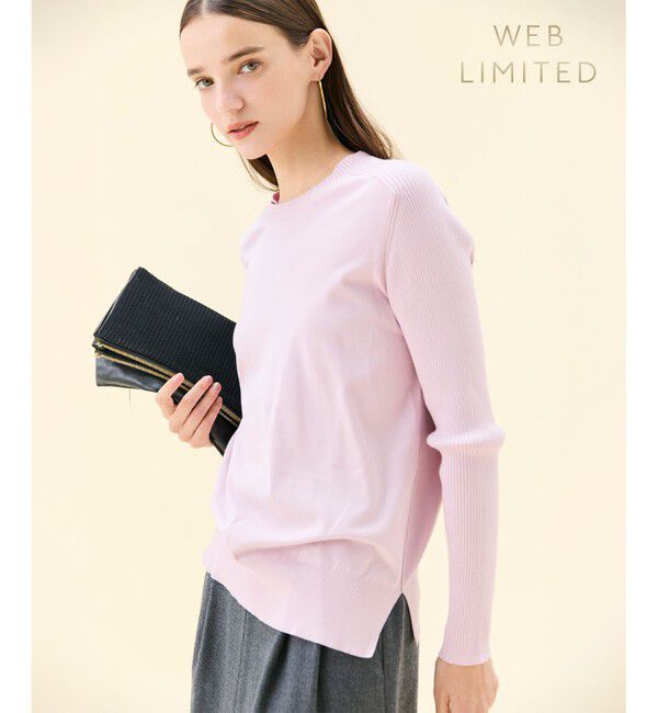 BEIGE,「【WEB限定・洗える】WILLOW / ストレッチクルーネックリブニット」|ニット・セーター|Lilac
