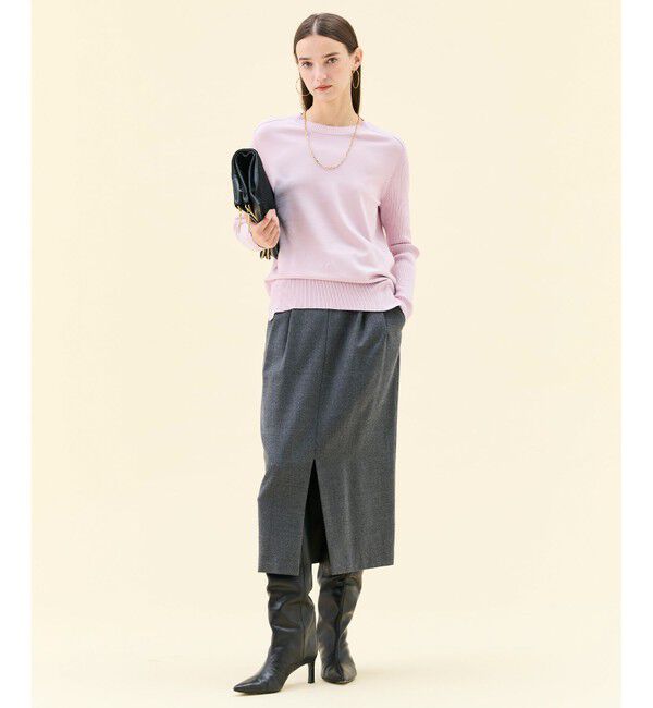 BEIGE,「【WEB限定・洗える】WILLOW / ストレッチクルーネックリブニット」|ニット・セーター|