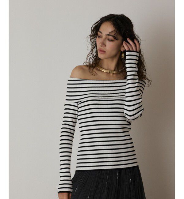  「オフショルリブニットトップ」|ニット・セーター|バイカラー