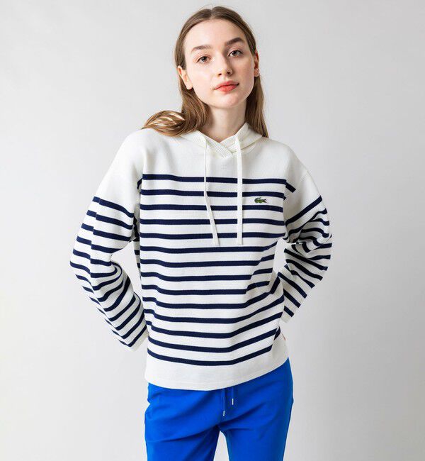 LACOSTE「ミラノリブニットボーダーフーディー」|ニット・セーター|ネイビー