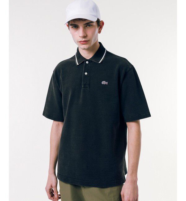 LACOSTE「配色リブニットインディゴポロシャツ」|ポロシャツ|チャコールグレー