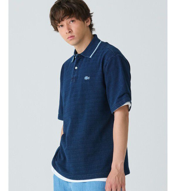 LACOSTE「配色リブニットインディゴポロシャツ」|ポロシャツ|