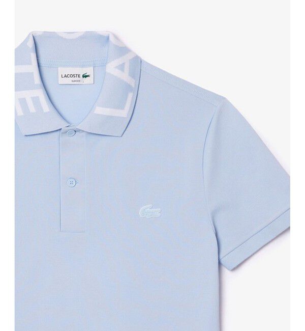 LACOSTE「オーガニックコットン ミニ鹿の子 通気性 ストレッチ ジャカードリブニットカラーポロシャツ」|ポロシャツ|ライトブルー