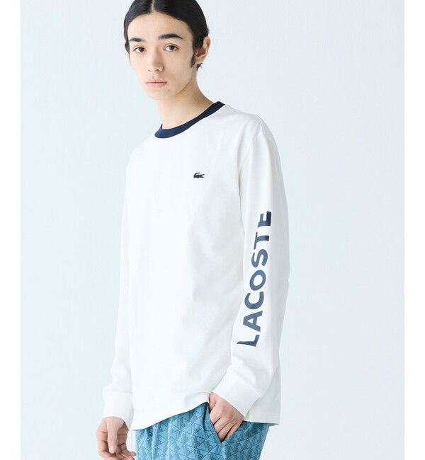 LACOSTE「ヘビーウェイトスリーブプリント ロングリブスリーブTシャツ」|Tシャツ・カットソー|ホワイト