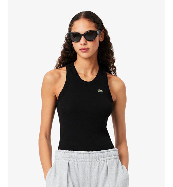 LACOSTE「ワンポイントロゴ エッセンシャルリブニットタンクトップ」|タンクトップ|ブラック