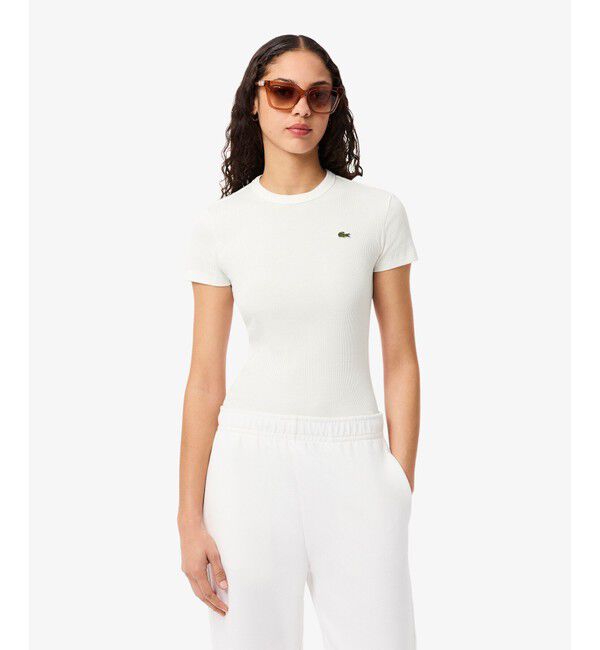 LACOSTE「タイトフィットリブニットTシャツ」|Tシャツ・カットソー|ホワイト