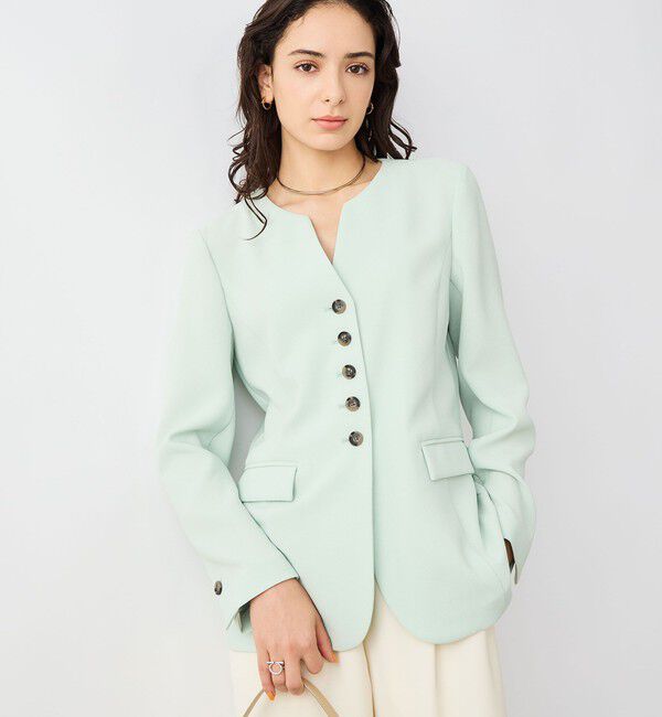NOLLEY'S sophi「《セットアップ対応》ウォッシャブルバックサテンノーカラージャケット」|ノーカラージャケット|ミントグリーン