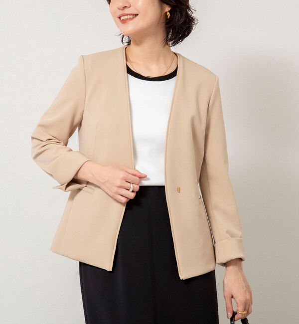 NOLLEY'S sophi「《セットアップ対応》ウォッシャブルWクロス2WAYストレッチジャケット」|ノーカラージャケット|ベージュ