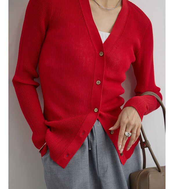 SALON adam et rope'「【WEB限定】シアーリブニットVネックカーディガン」|カーディガン|