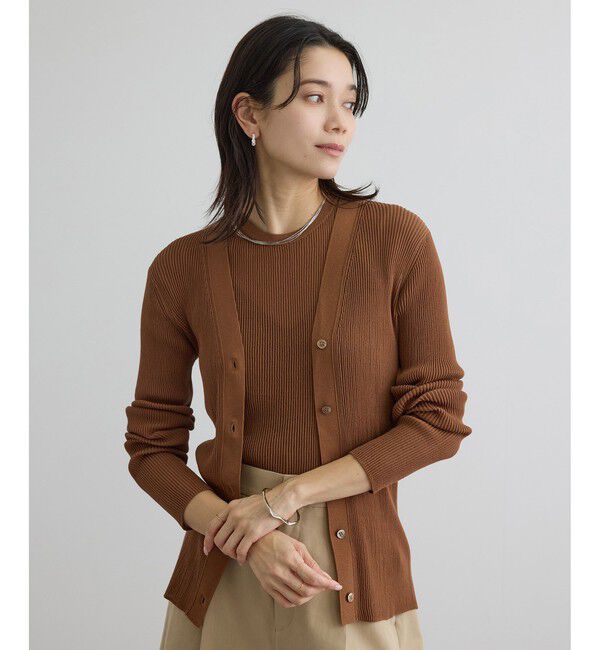 SALON adam et rope'「【WEB限定】シアーリブニットVネックカーディガン」|カーディガン|