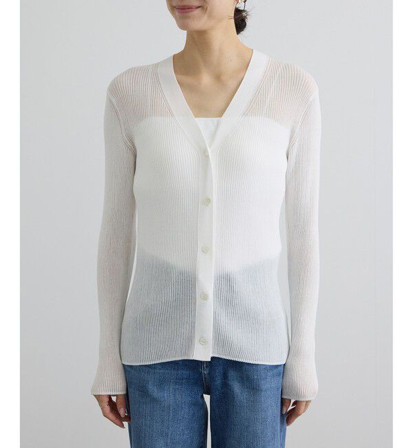SALON adam et rope'「【WEB限定】シアーリブニットVネックカーディガン」|カーディガン|