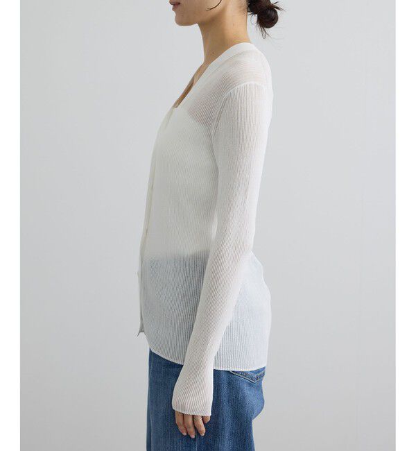 SALON adam et rope'「【WEB限定】シアーリブニットVネックカーディガン」|カーディガン|