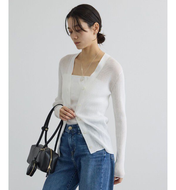 SALON adam et rope'「【WEB限定】シアーリブニットVネックカーディガン」|カーディガン|オフホワイト(15)
