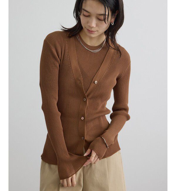 SALON adam et rope'「【WEB限定】シアーリブニットVネックカーディガン」|カーディガン|ブラウン系(22)