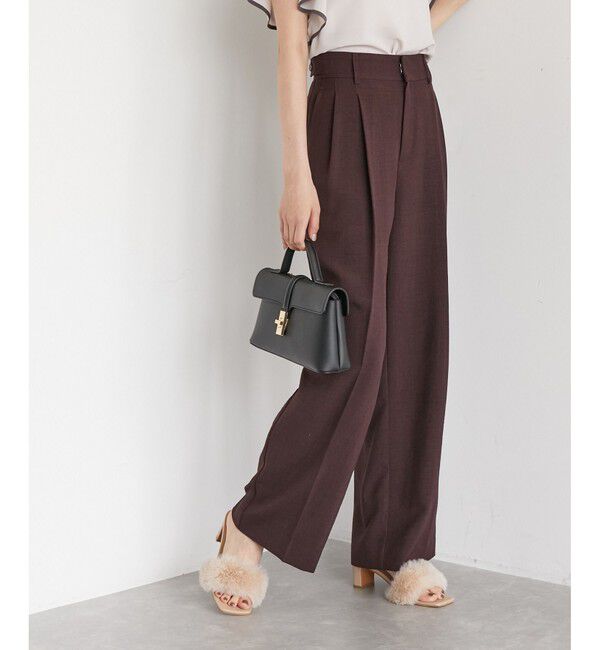 VIS「【美easy】リネンライクワンタックワイドスラックスパンツ【接触冷感/洗える】」|スラックス|ブラウン(20)