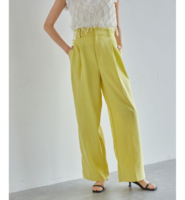VIS「【美easy】リネンライクワンタックワイドスラックスパンツ【接触冷感/洗える】」|スラックス|イエロー系(81)