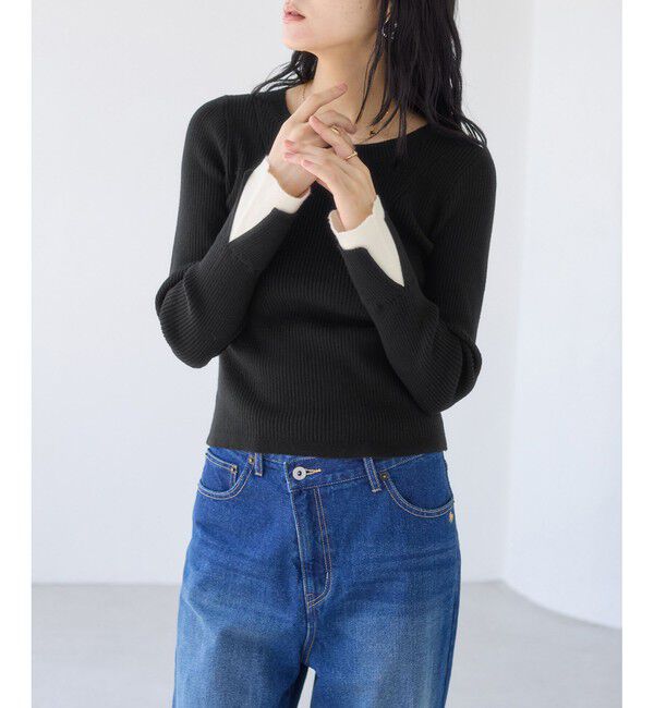 VIS「配色ダブルスリーブリブニット」|ニット・セーター|