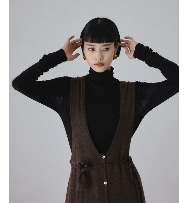 ADAM ET ROPE'「ウォッシャブルウールタートルネックカットオフプルオーバー」|Tシャツ・カットソー|ブラック(01)