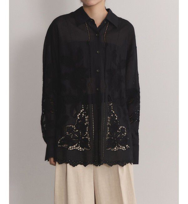 ADAM ET ROPE'「【EMOELLE】エンブロイダリーシャツ」|シャツ・ブラウス|ブラック(01)