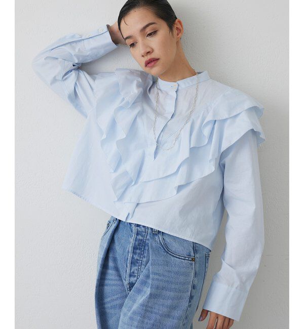 THE PAUSE「【THE PAUSE】フリルショートシャツ」|シャツ・ブラウス|サックスブルー