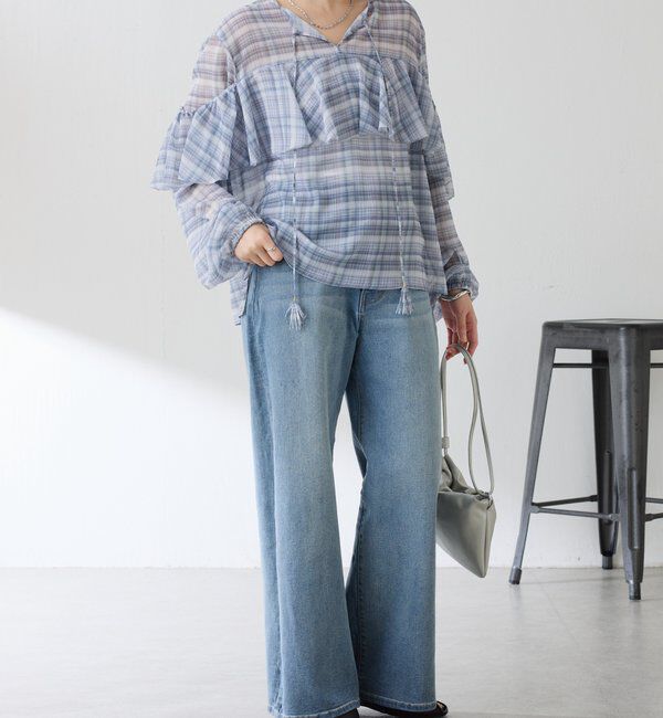  「チェックシフォンラッフルブラウス」|シャツ・ブラウス|