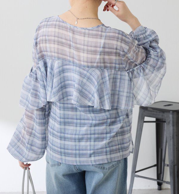  「チェックシフォンラッフルブラウス」|シャツ・ブラウス|