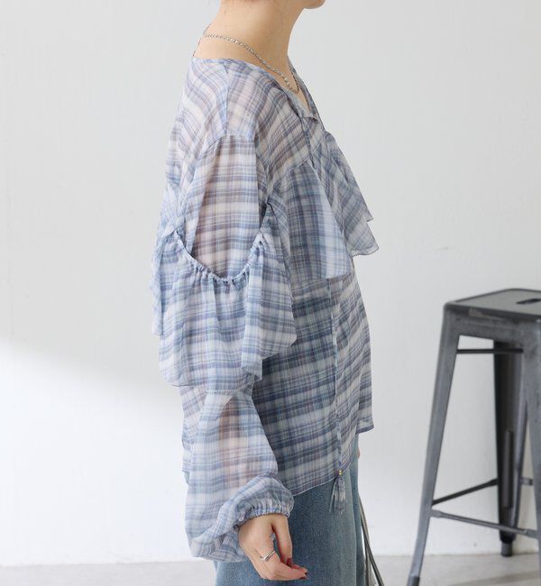  「チェックシフォンラッフルブラウス」|シャツ・ブラウス|