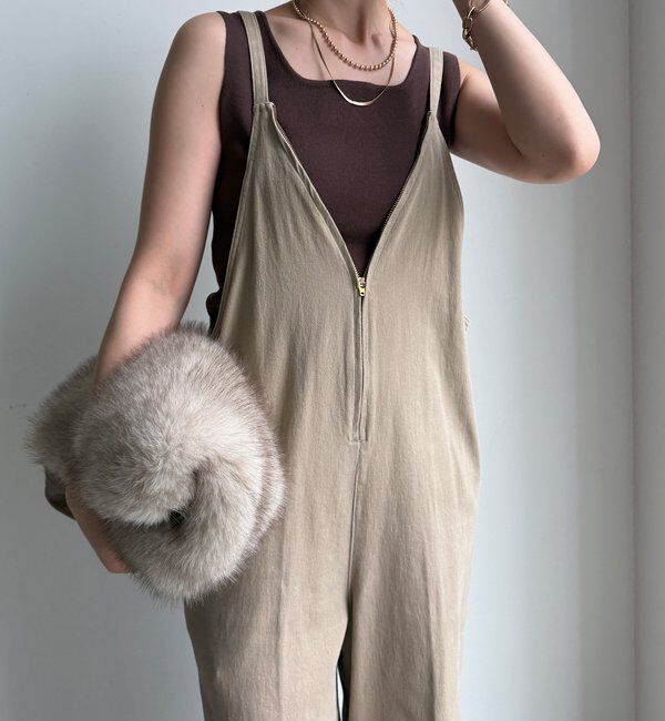  「細紐デニムフロントジップサロペット」|ワンピース|