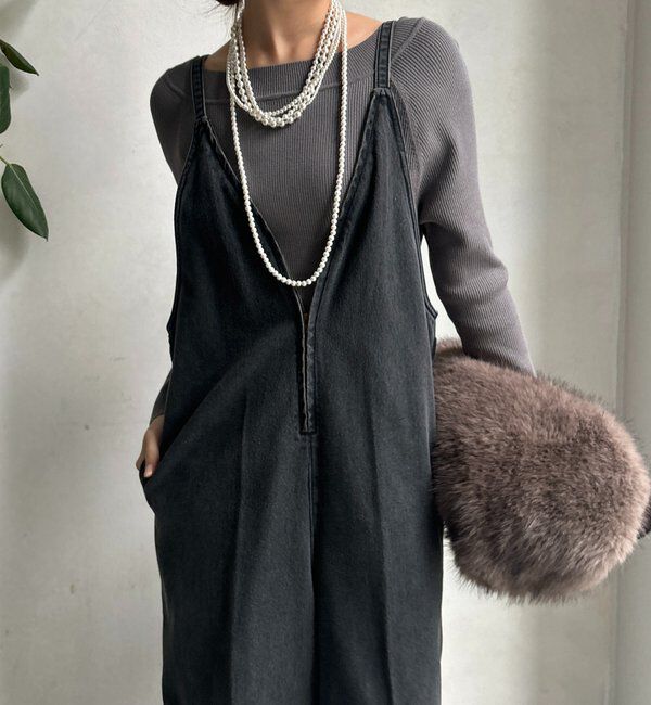  「細紐デニムフロントジップサロペット」|ワンピース|