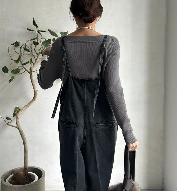  「細紐デニムフロントジップサロペット」|ワンピース|