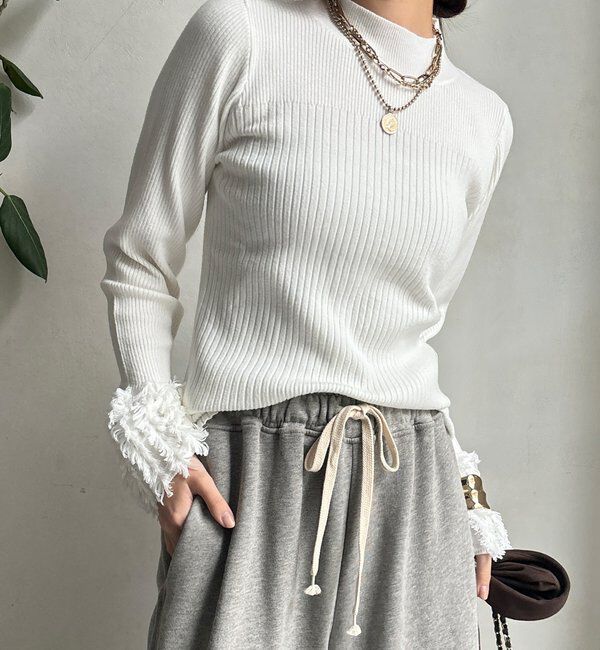 「【WEB限定】フリンジカフスリブニット」|ニット・セーター|
