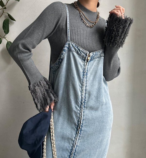  「【WEB限定】フリンジカフスリブニット」|ニット・セーター|グレー