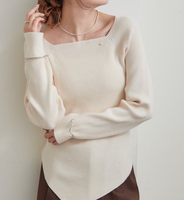  「スクエアネックリブニット」|ニット・セーター|ベージュ