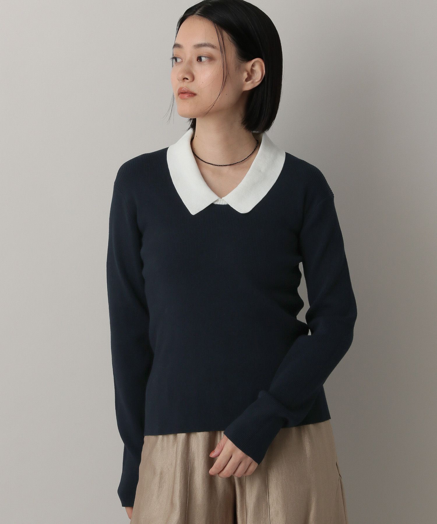 A part by 「エリツキリブニットプルオーバー_長袖」|ニット・セーター|ネイビー