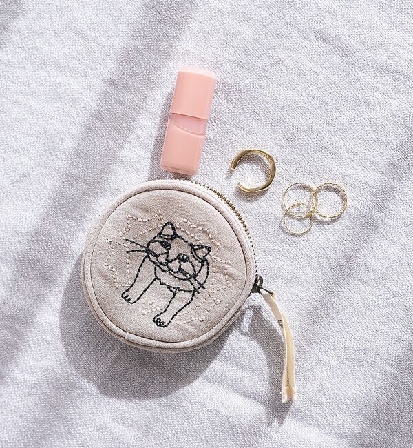 collex「【＋HAyU fabric】サークルポーチ 猫 刺繍」|ポーチ|