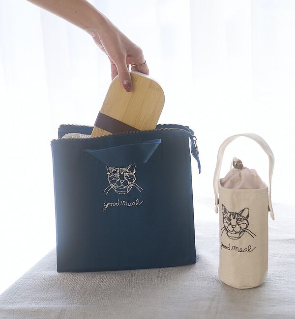 collex「【＋HAyU fabric】猫刺繍 ランチバッグ CAT　保冷・保温 レジャー」|エコバッグ|ネイビー