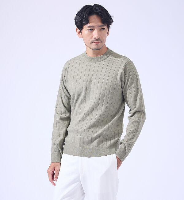 ABAHOUSE「【カシミヤタッチ】プルオーバー クルーネック ニット / ウォッシャブル」|ニット・セーター|セージグリーン