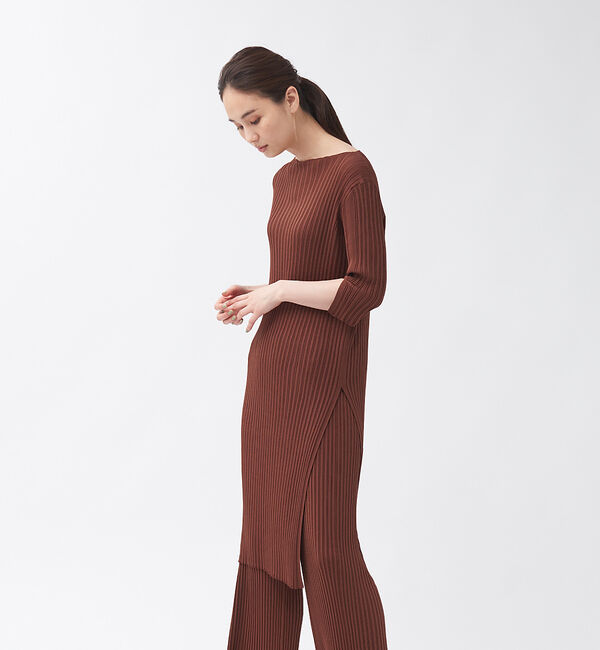 qualite「【WEB・一部店舗限定】《セットアップ対応》リブニットロングプルオーバー」|ニット・セーター|ブラウン